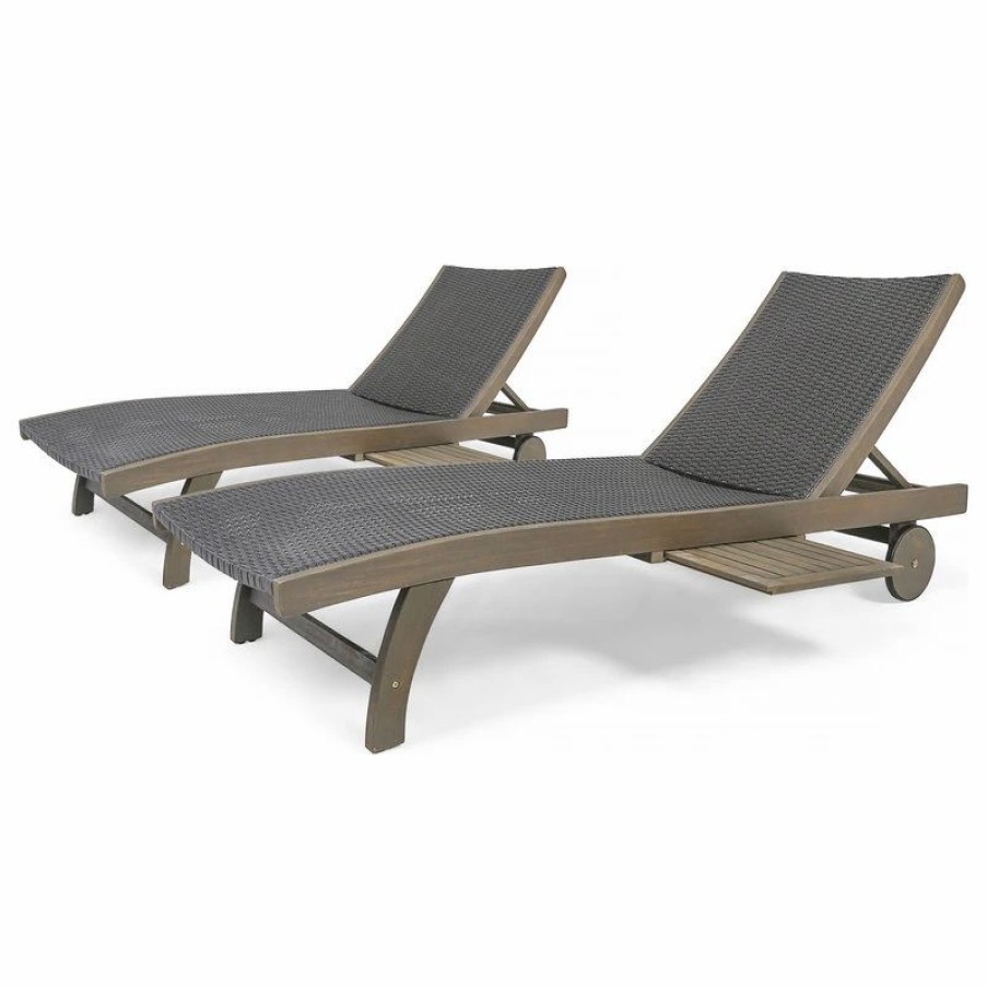 Outdoor Chairs * | Gdfstudio Gdf Studio Kimberley Outdoor Chaise Lounge With Pull-Out Tray, Set Of 2, Gray