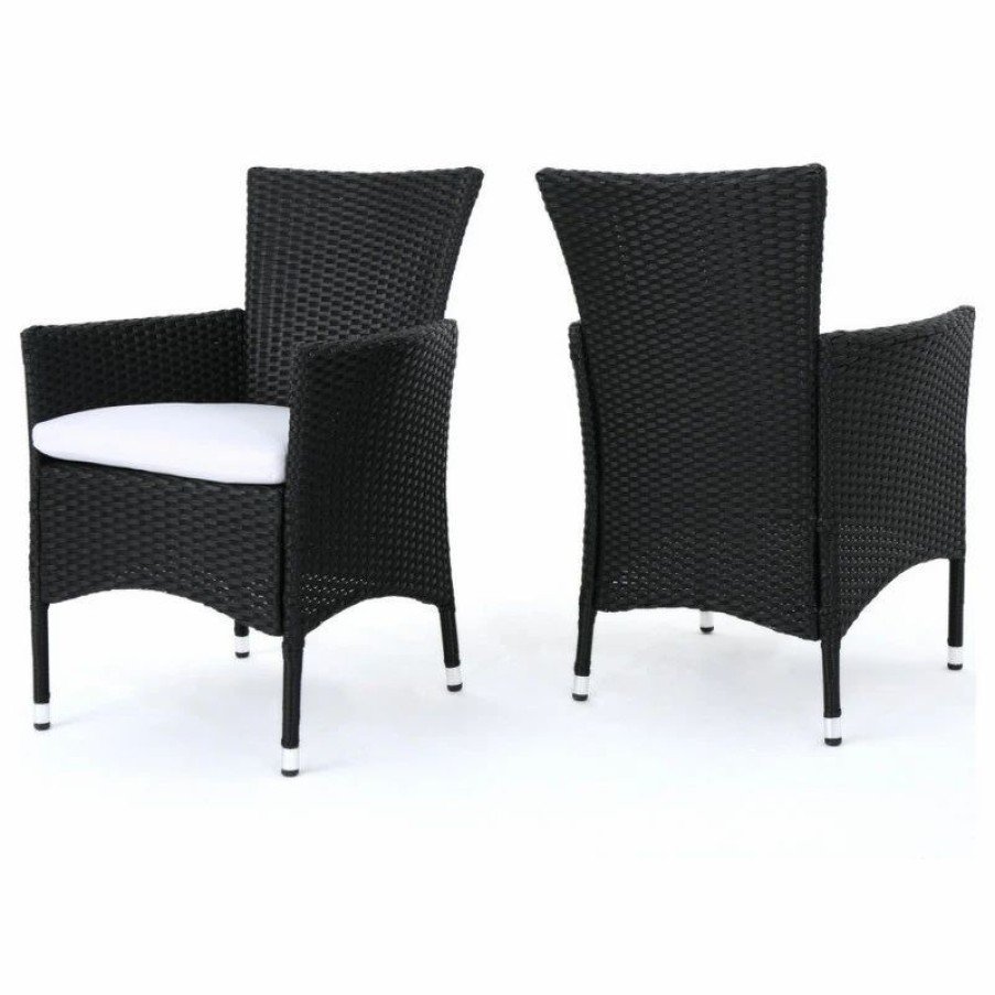 Outdoor Chairs * | Gdfstudio Gdf Studio Curtis Outdoor Wicker Dining Chairs With Cushions, Set Of 2, Black/Wh