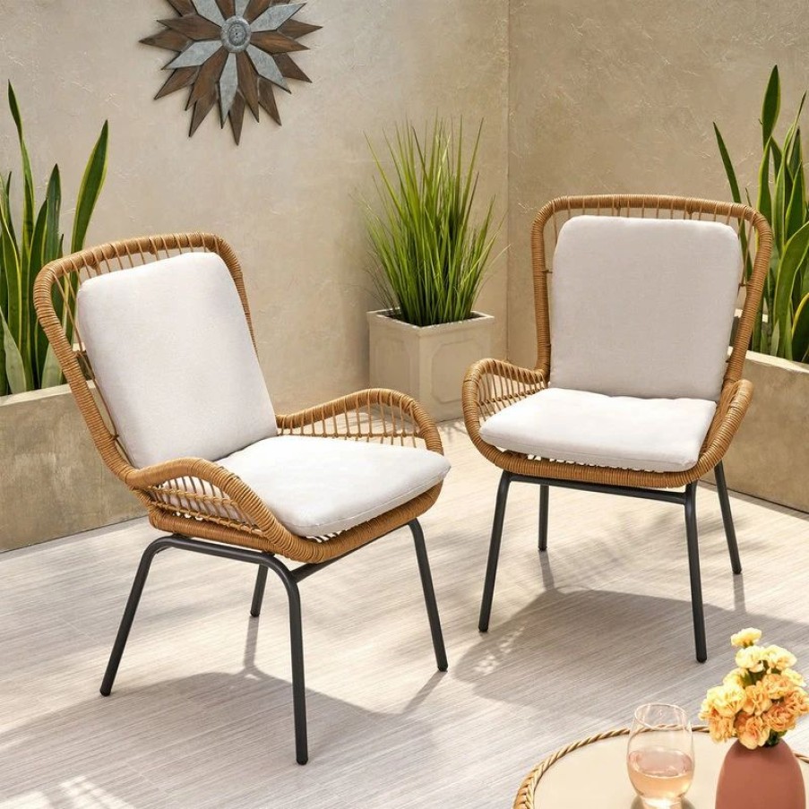 Outdoor Lounge Furniture * | Gdfstudio Alice Outdoor Wicker Club Chair With Cushions, Set Of 2, Brown