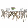 Outdoor Dining Furniture * | Outdoor Interiors 7-Piece Ivory Composite And Eucalyptus Wash Dining Set