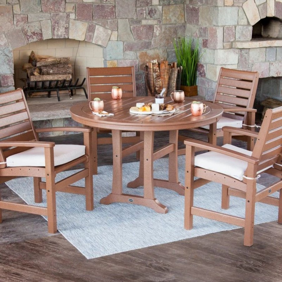 Outdoor Dining Furniture * | Polywood Signature 5-Piece Nautical Trestle Dining Set