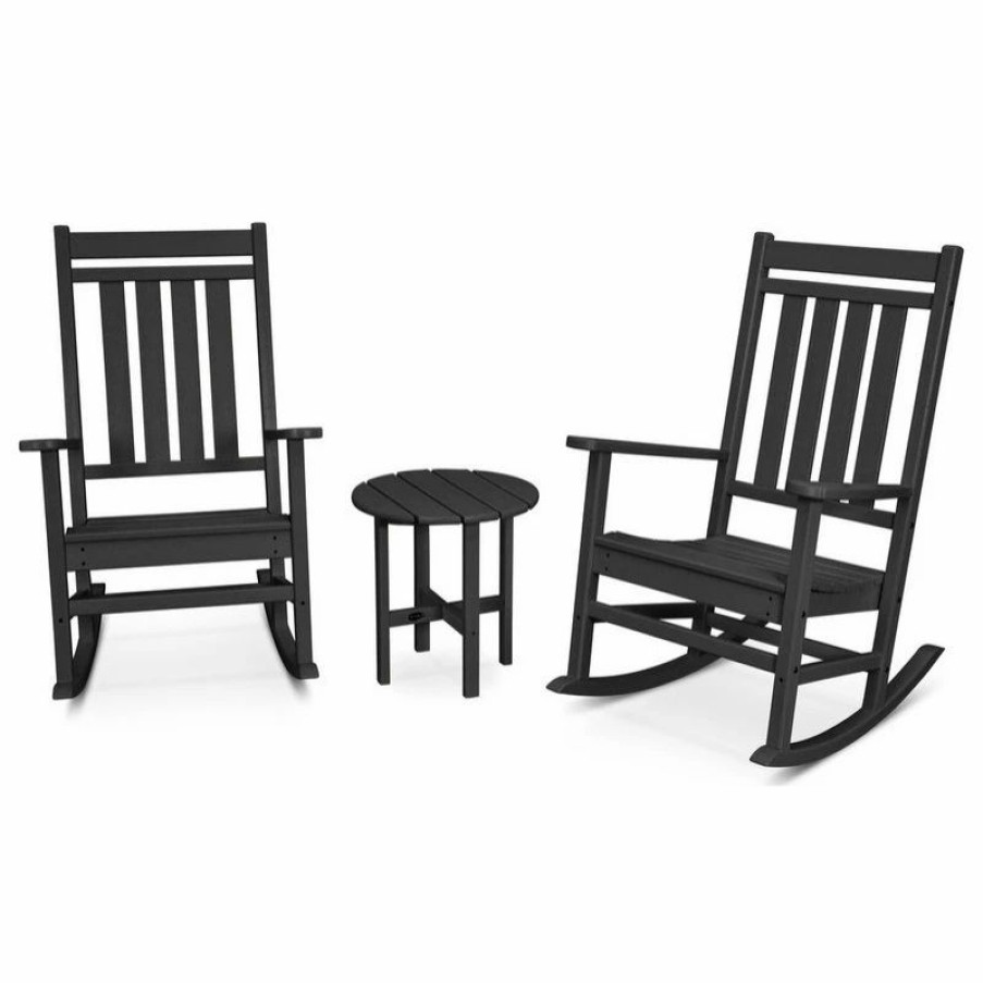 Outdoor Lounge Furniture * | Polywood Estate 3-Piece Porch Rocking Chair Set, Black