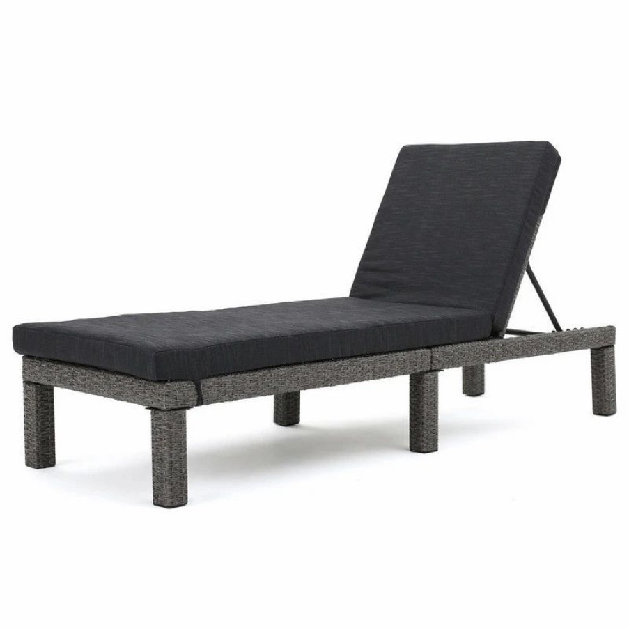 Outdoor Chairs * | Gdfstudio Gdf Studio Venice Outdoor Black Wicker Chaise Lounge, Dark Gray Cushion