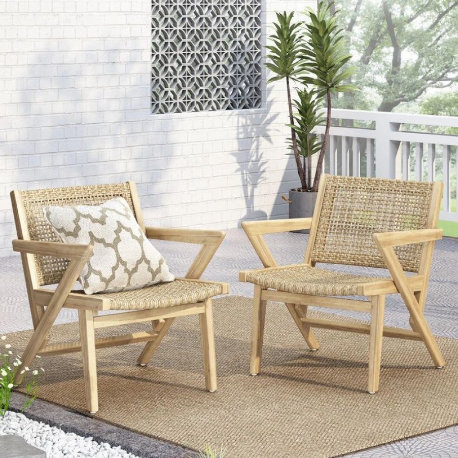 Outdoor Lounge Furniture * | Gdfstudio Inez Outdoor Wicker Club Chairs, Set Of 2, Light Brown And Light Multibrown