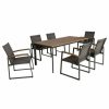 Outdoor Dining Furniture * | Gdfstudio Gdf Studio 7-Piece Buster Outdoor Aluminum And Mesh Dining Set With Wood Top, Na