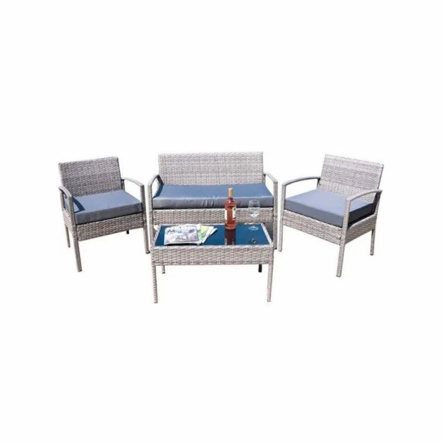 Outdoor Lounge Furniture * | Belleze Outdoor Cushioned Seat Pe Wicker 4-Piece Furniture Set, Gray