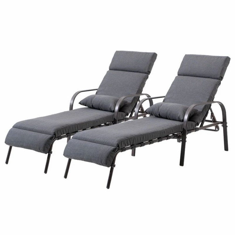 Outdoor Chairs * | Crestlive Products Set Of 2 Adjustable Chaise Lounge Chair With Cushion & Pillow, Dark Gray