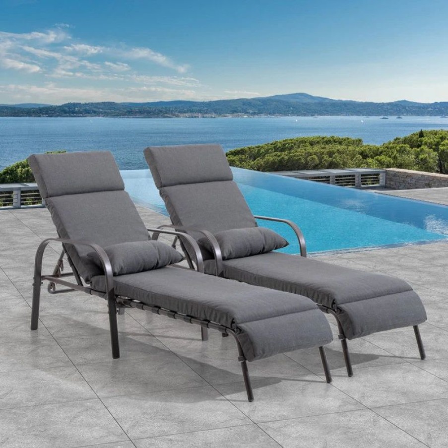 Outdoor Chairs * | Crestlive Products Set Of 2 Adjustable Chaise Lounge Chair With Cushion & Pillow, Dark Gray