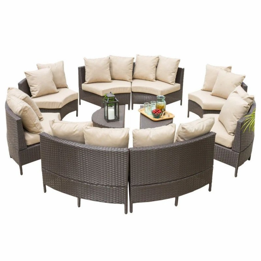 Outdoor Lounge Furniture * | Gdfstudio Gdf Studio Newton Outdoor 8 Seater Wicker Sectional Sofa Set With Coffee Tables