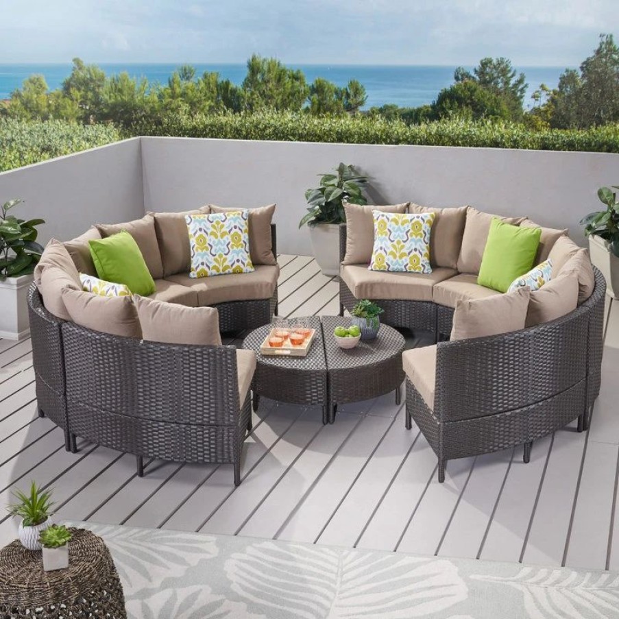 Outdoor Lounge Furniture * | Gdfstudio Gdf Studio Newton Outdoor 8 Seater Wicker Sectional Sofa Set With Coffee Tables