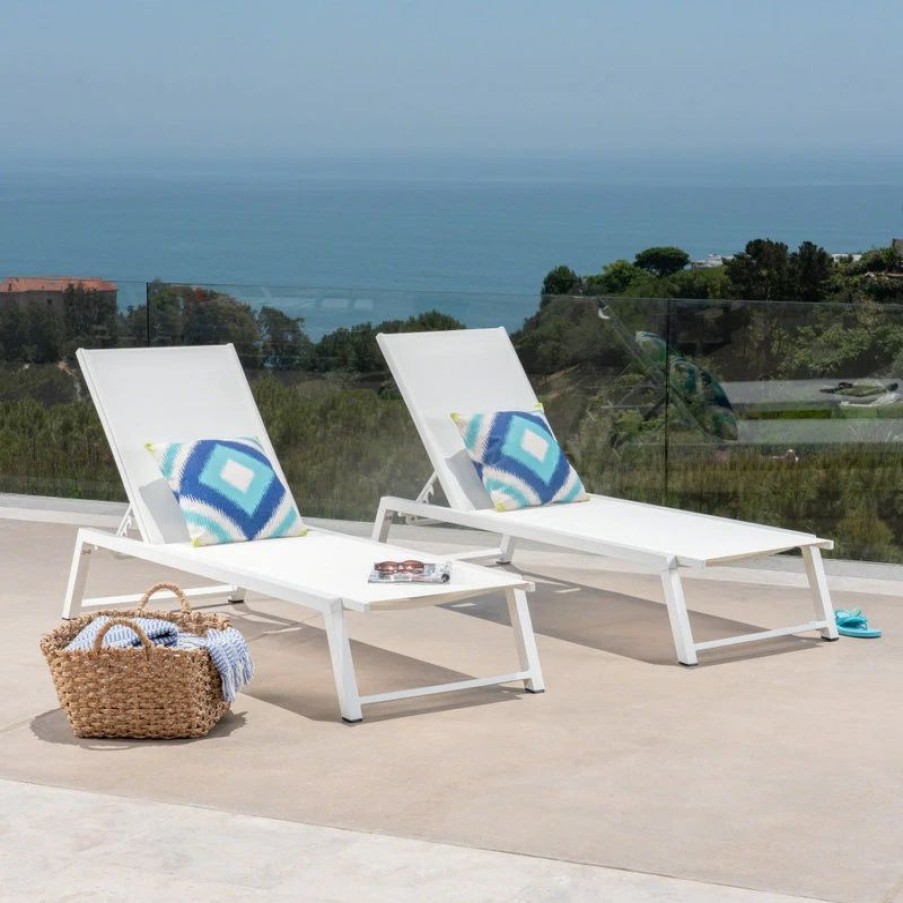 Outdoor Chairs * | Gdfstudio Gdf Studio Mesa Outdoor Chaise Lounge With Aluminum Frame, White Mesh/White, Set