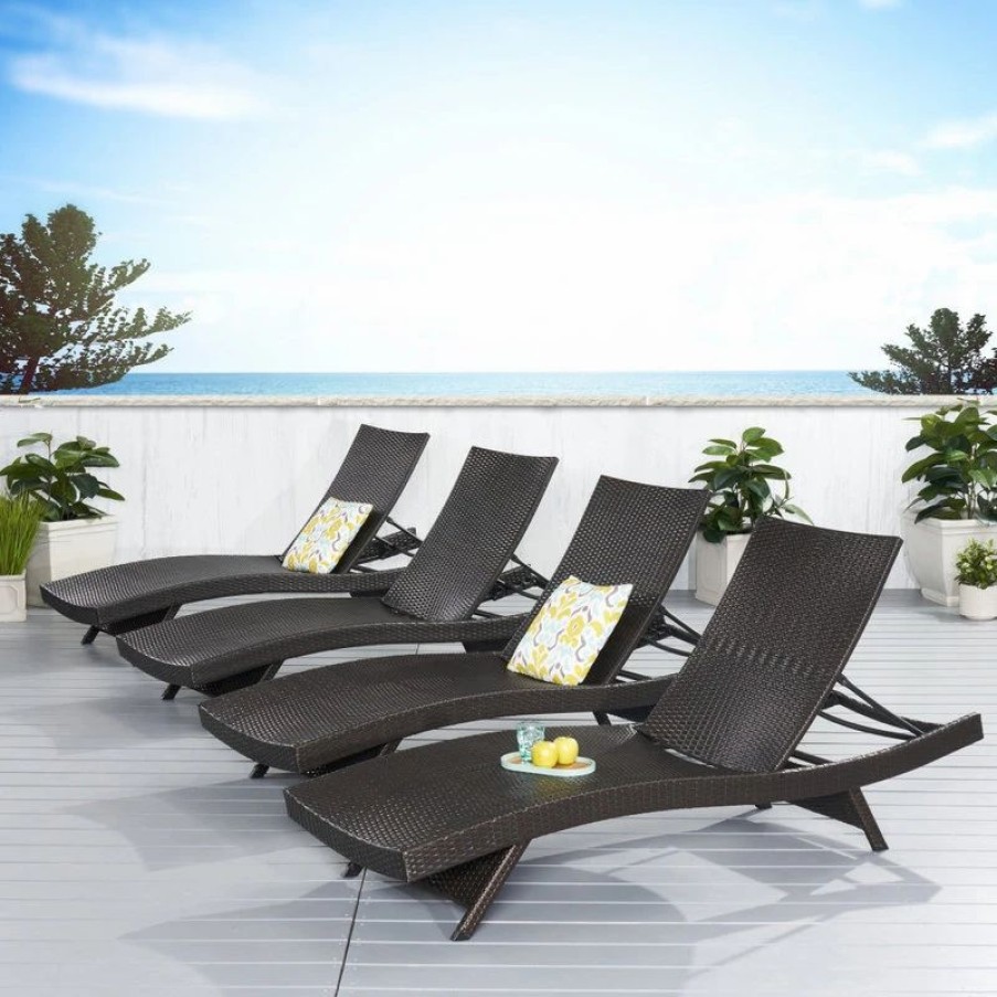 Outdoor Chairs * | Gdfstudio Lakeport Outdoor Adjustable Chaise Lounge Chairs, Set Of 4