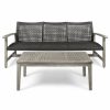 Outdoor Lounge Furniture * | Gdfstudio Beacher Belloc Outdoor Wood, Wicker Sofa, Coffee Table Set, Black, Light Gray