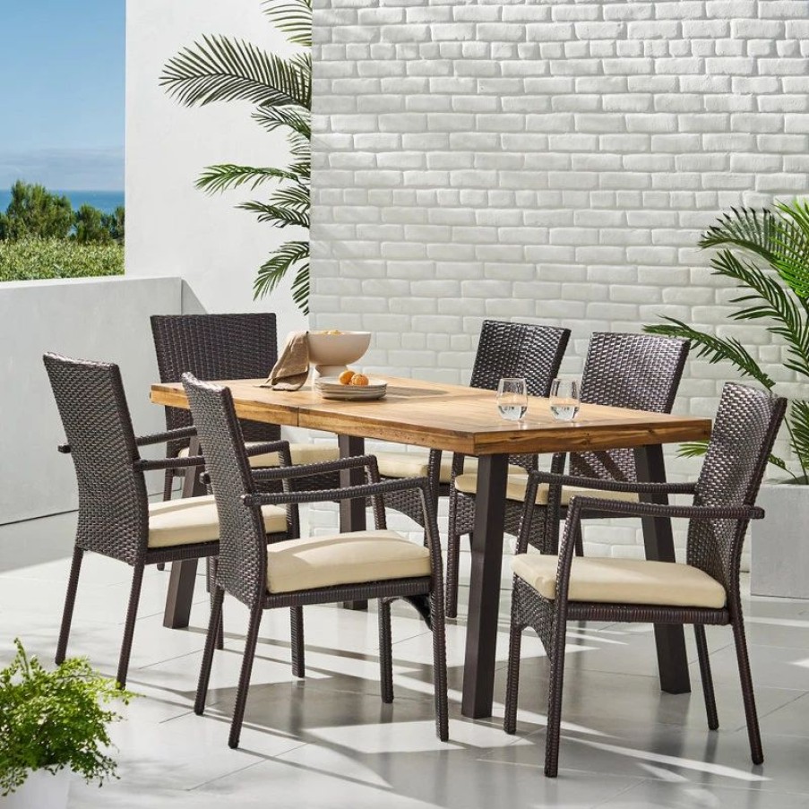 Outdoor Dining Furniture * | Gdfstudio Gdf Studio Castlelake Outdoor 7-Piece Dining Set With Acacia Wood Table