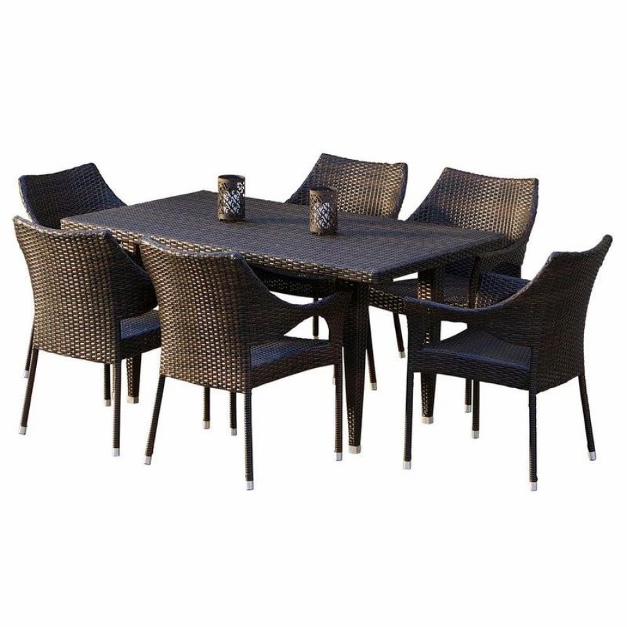 Outdoor Dining Furniture * | Gdfstudio Gdf Studio 7-Piece Del Mar Outdoor Wicker Dining Set