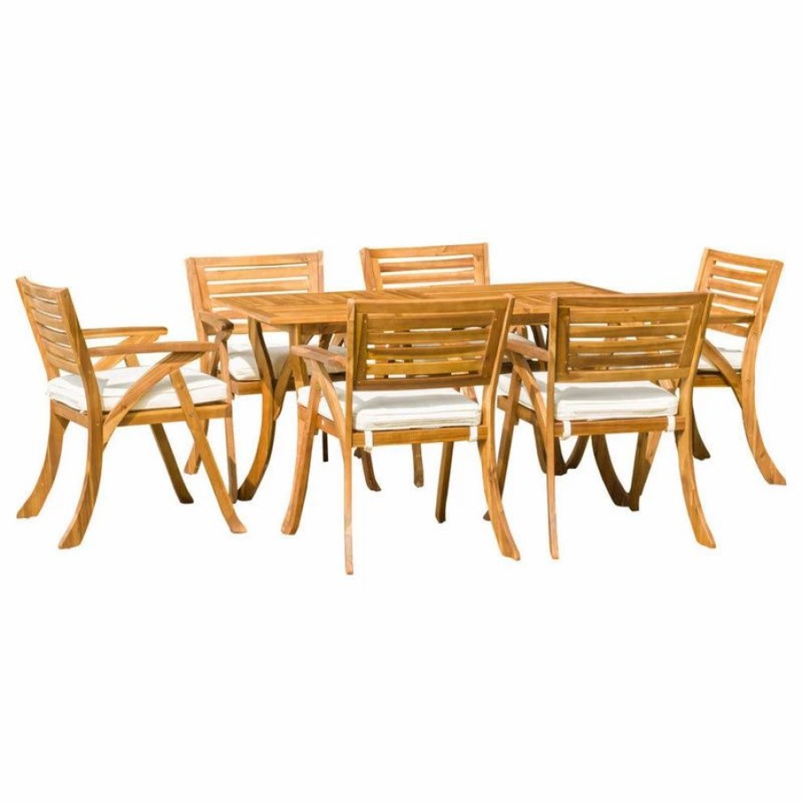 Outdoor Dining Furniture * | Gdfstudio Gdf Studio Baia 7-Piece Acacia Wood Outdoor Dining Set