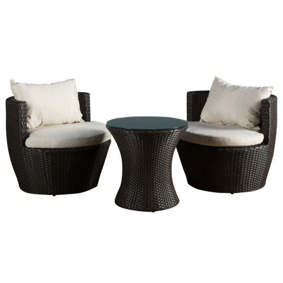 Outdoor Lounge Furniture * | Gdfstudio Kyoto Outdoor 3-Piece Brown Wicker Chat Set