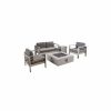 Outdoor Lounge Furniture * | Gdfstudio Coral Bay Outdoor Aluminum Khaki Chat Set With Fire Table, Light Gray