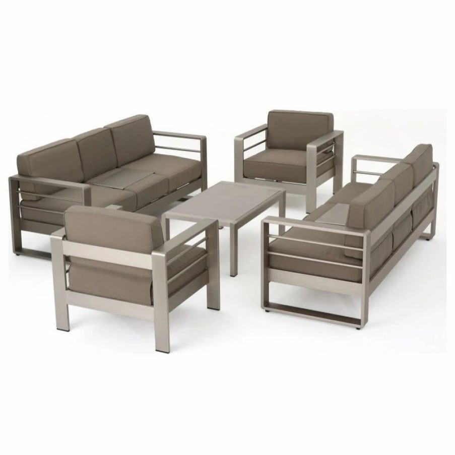 Outdoor Lounge Furniture * | Gdfstudio 5-Piece Crested Bay Outdoor Aluminum Sofa Set With Khaki Cushions