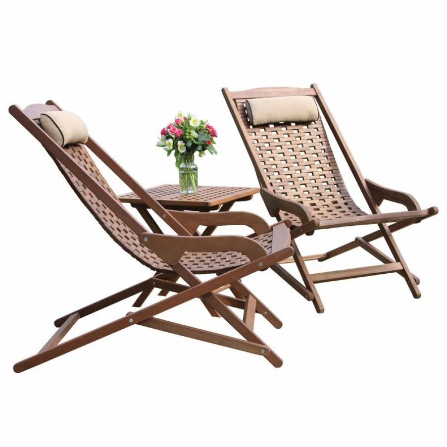 Outdoor Lounge Furniture * | Outdoor Interiors 3-Piece Eucalyptus Folding Swing Lounger Set