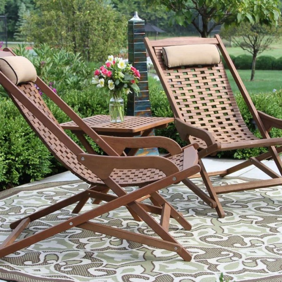 Outdoor Lounge Furniture * | Outdoor Interiors 3-Piece Eucalyptus Folding Swing Lounger Set