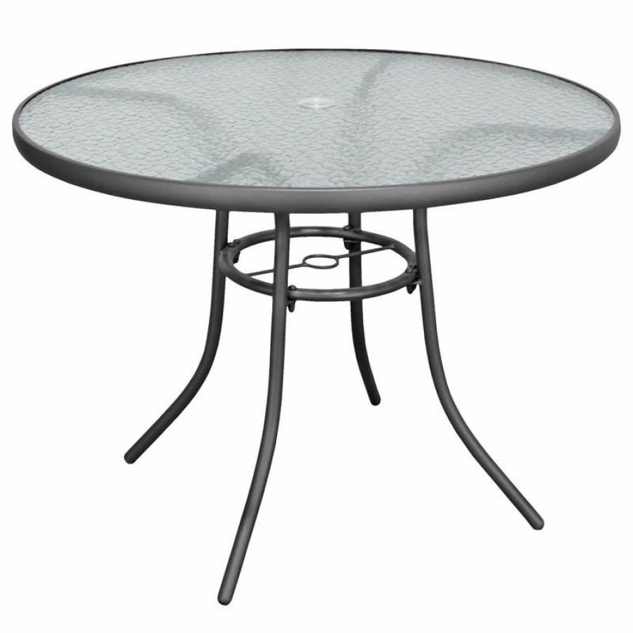 Outdoor Dining Furniture * | Master Patio Rio Brands Sienna Metal Gray Round Patio Glass Top Table, 40-Inch