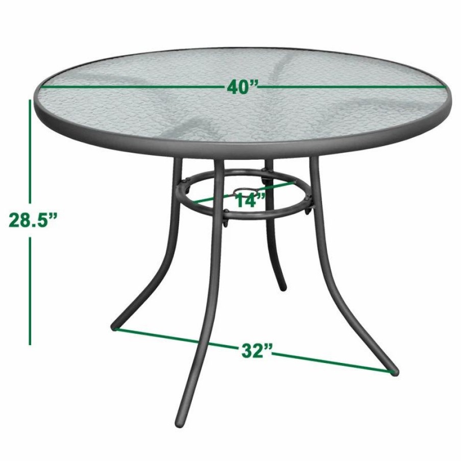 Outdoor Dining Furniture * | Master Patio Rio Brands Sienna Metal Gray Round Patio Glass Top Table, 40-Inch