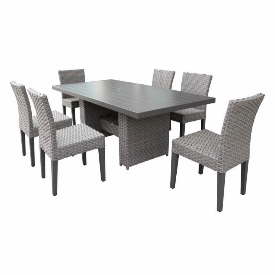 Outdoor Dining Furniture * | Tkclassics Florence Rectangular Outdoor Patio Dining Table With 6 Armless Chairs