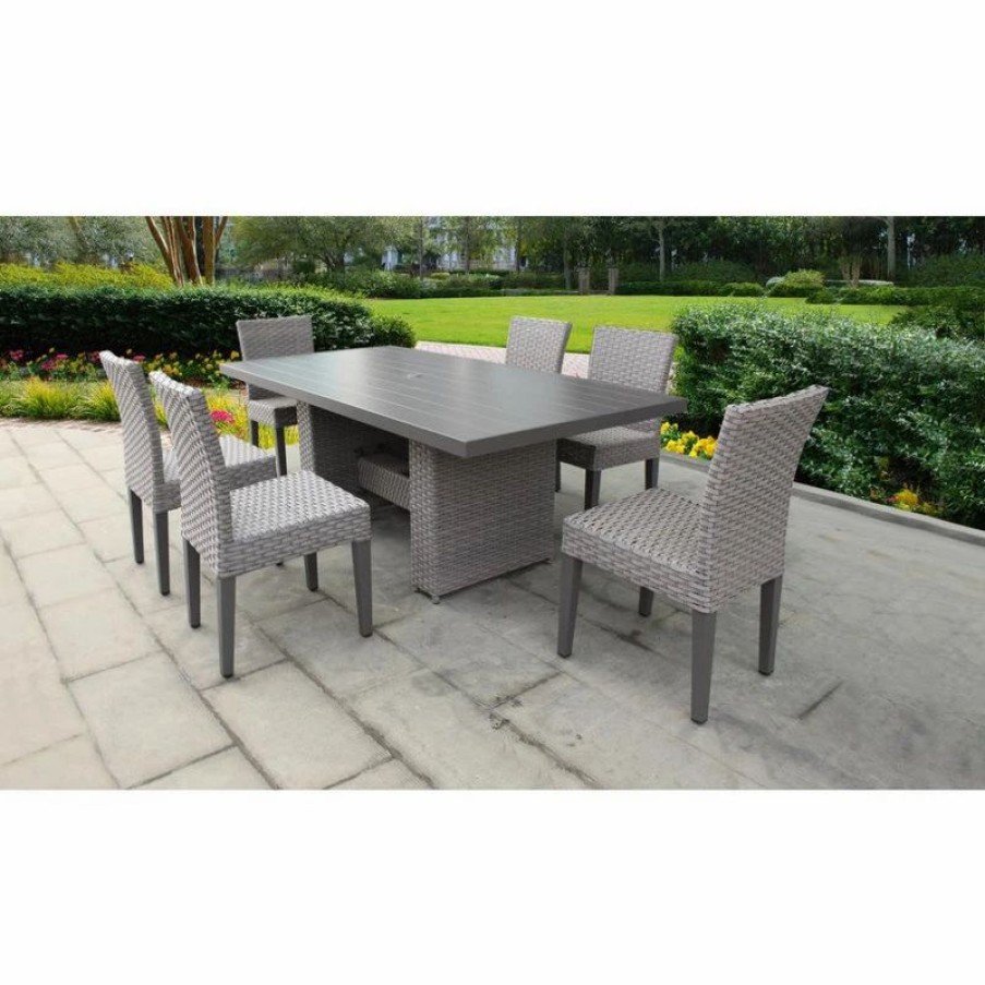 Outdoor Dining Furniture * | Tkclassics Florence Rectangular Outdoor Patio Dining Table With 6 Armless Chairs