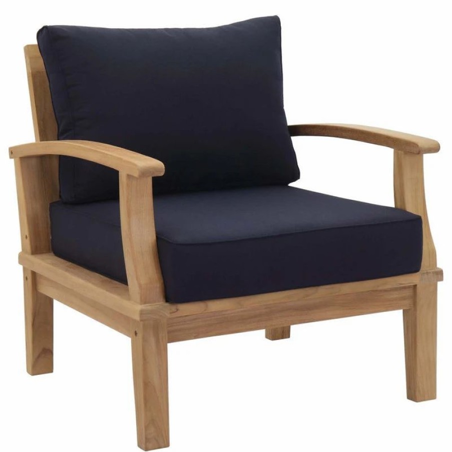 Outdoor Lounge Furniture * | Lexmod Marina Outdoor Premium Grade A Teak Wood Armchair, Natual Navy