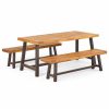 Outdoor Dining Furniture * | Gdfstudio Carlisle Outdoor 3 Piece Acacia Wood Picnic Dining Set With Benches