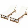 Outdoor Chairs * | Gdfstudio Astrid Outdoor Acacia Wood Chaise Lounge And Cushion Sets, Set Of 2, Cream