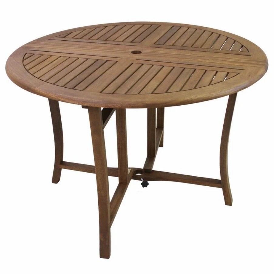 Outdoor Dining Furniture * | Outdoor Interiors Round Eucalyptus Folding Dining Table, 43