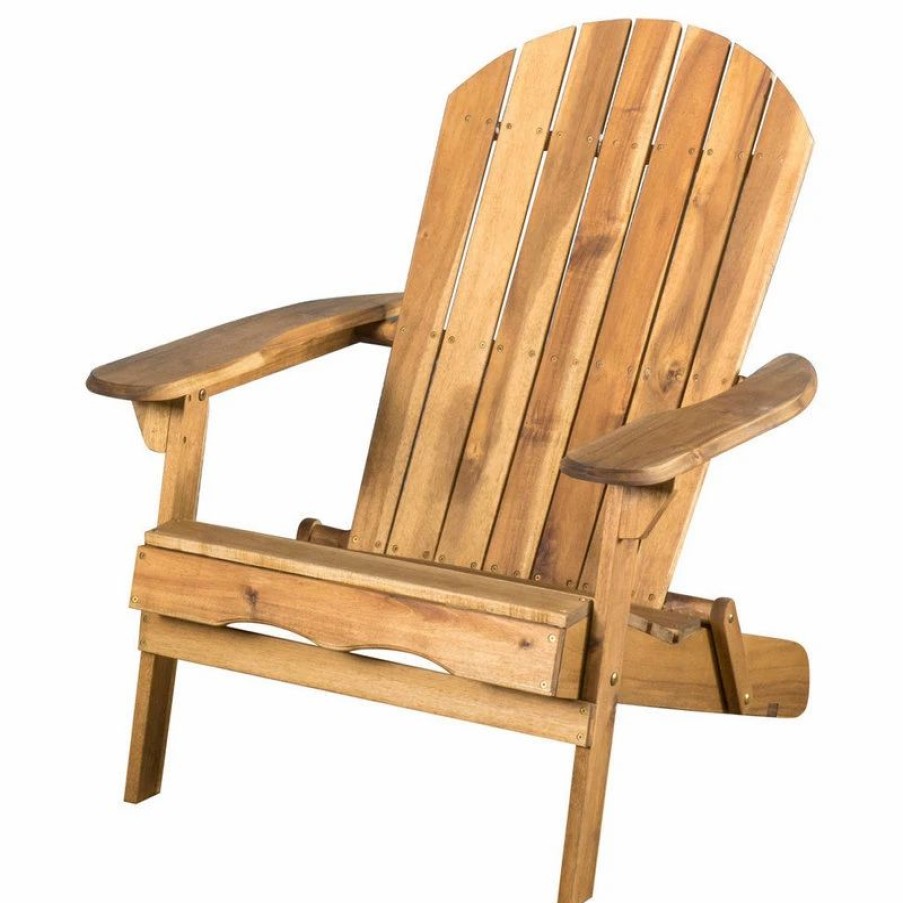 Outdoor Chairs * | Gdfstudio Gdf Studio Milan Outdoor Folding Wood Adirondack Chair, Natural Stained