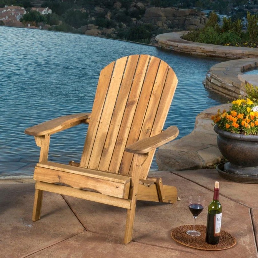 Outdoor Chairs * | Gdfstudio Gdf Studio Milan Outdoor Folding Wood Adirondack Chair, Natural Stained