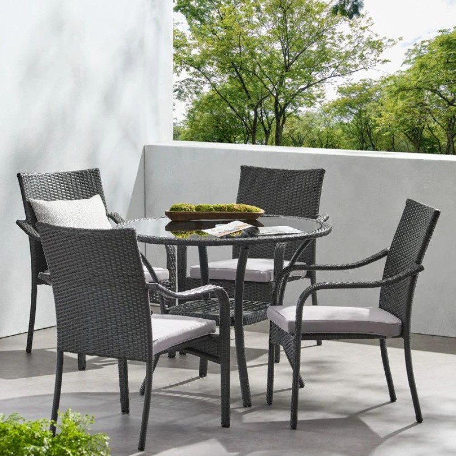 Outdoor Dining Furniture * | Gdfstudio Gdf Studio 5-Piece Kadelyn Outdoor Gray Wicker Dining Set