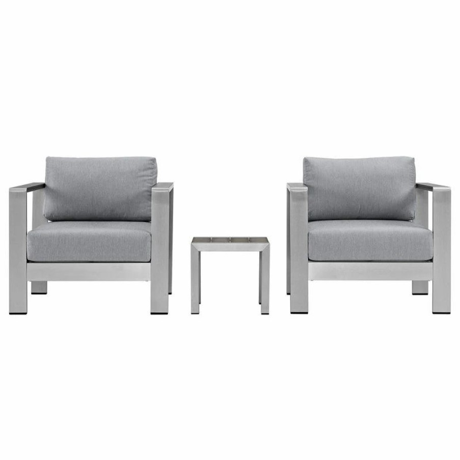 Outdoor Lounge Furniture * | Lexmod Shore 3-Piece Outdoor Aluminum Set, Silver Gray