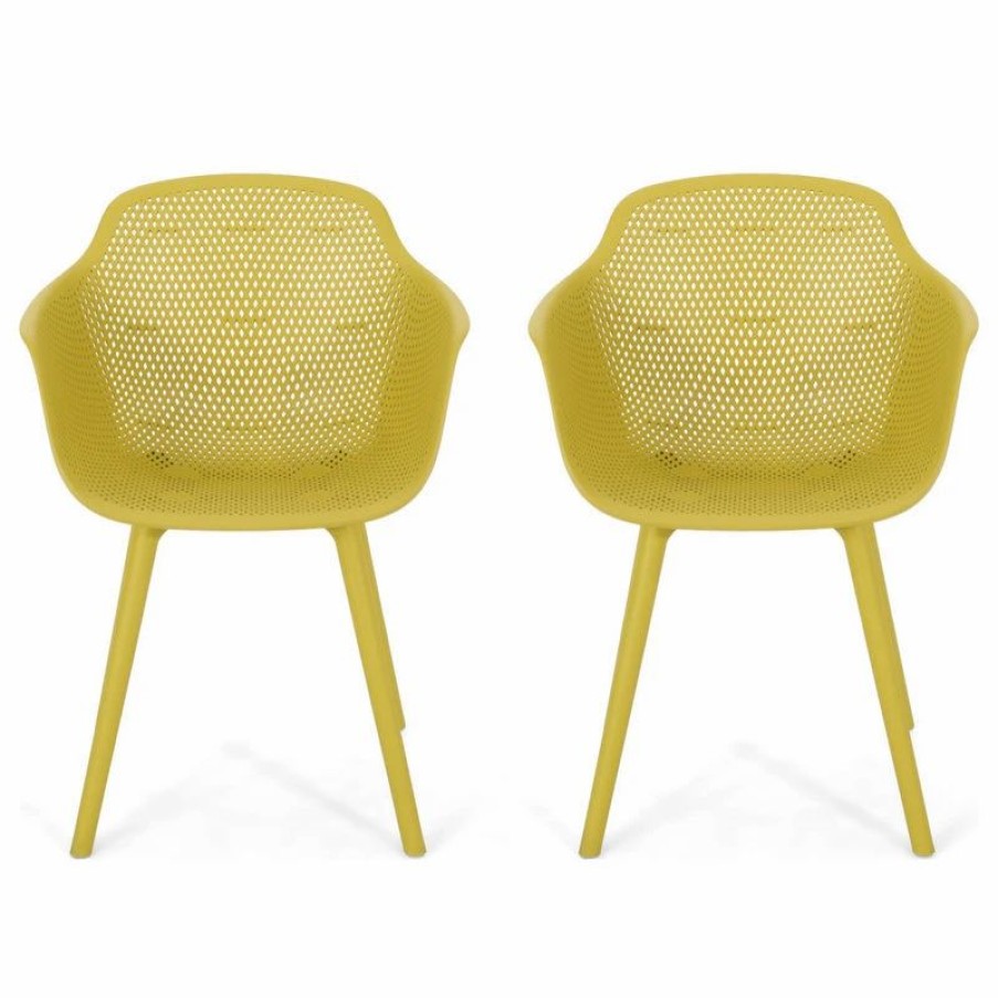 Outdoor Chairs * | Gdfstudio Lotus Outdoor Dining Chair, Yellow