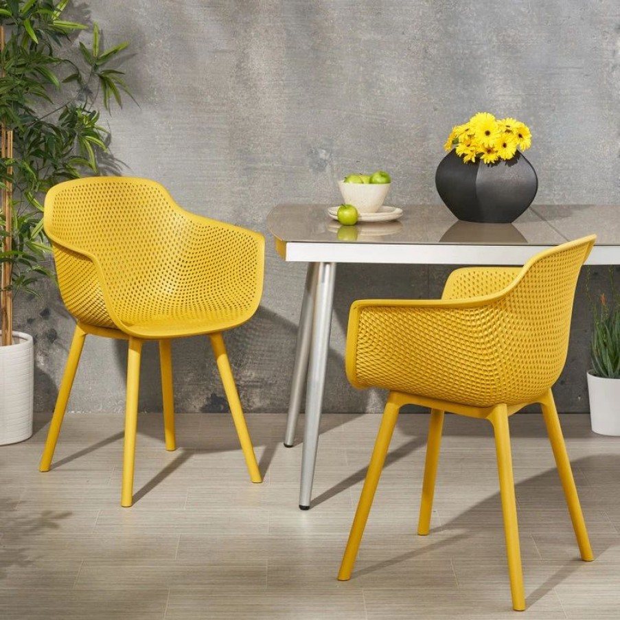 Outdoor Chairs * | Gdfstudio Lotus Outdoor Dining Chair, Yellow