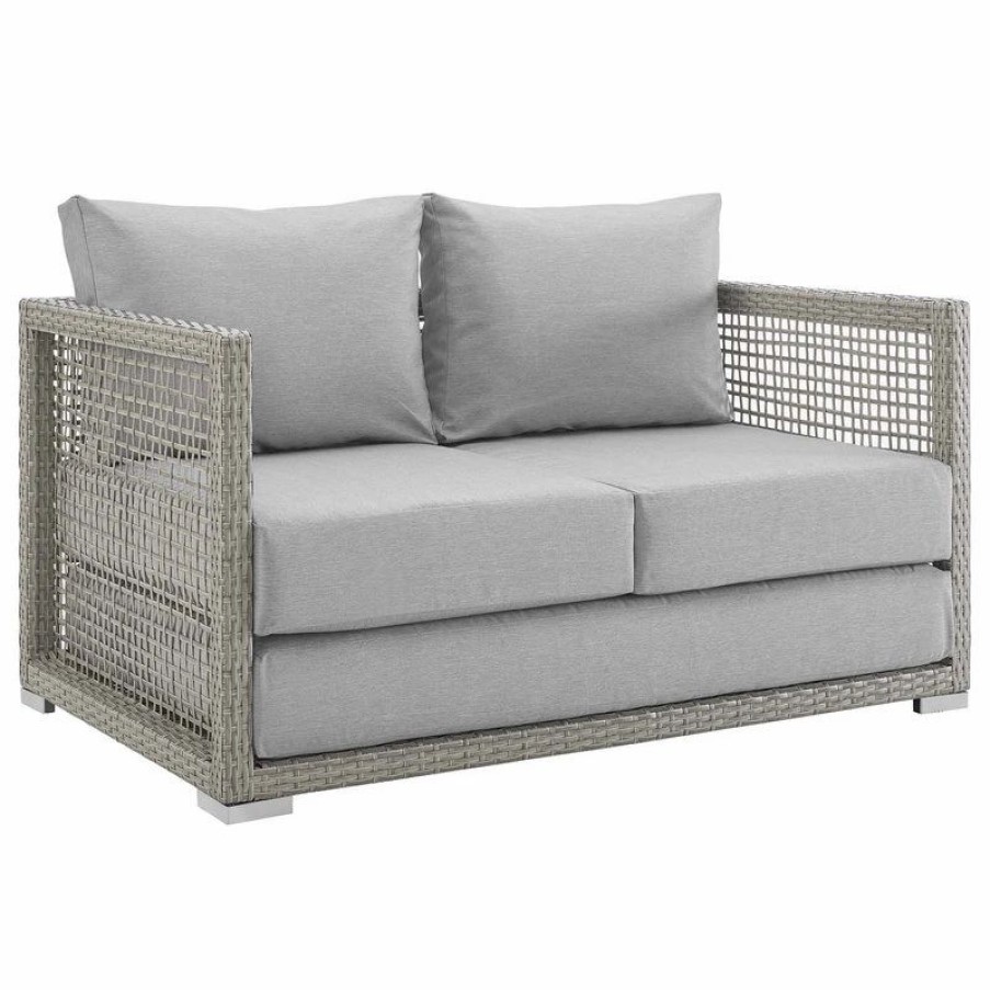 Outdoor Lounge Furniture * | Lexmod Aura 4 Piece Outdoor Patio Wicker Rattan Set, Gray Gray