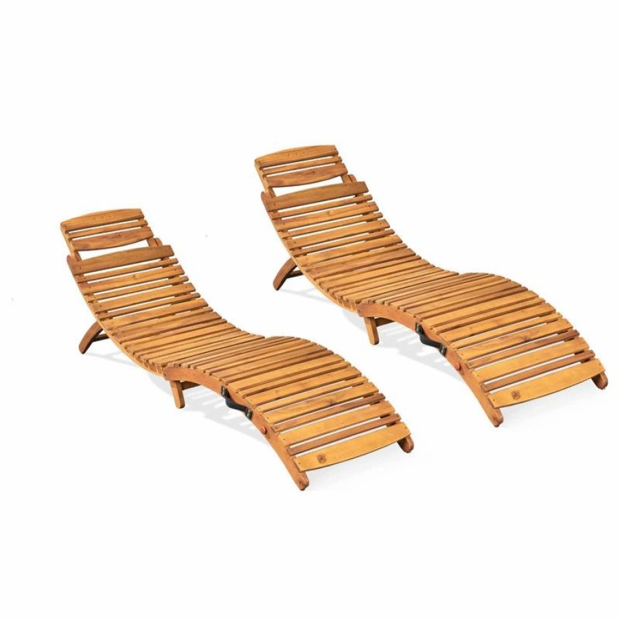 Outdoor Chairs * | Gdfstudio Gdf Studio Lisbon Outdoor Folding Acacia Chaise Lounge Chairs, Set Of 2