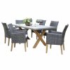 Outdoor Dining Furniture * | Outdoor Interiors 7-Piece Teak And Composite Top Table Set With Slate Brown Dining Chairs