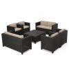 Outdoor Lounge Furniture * | Gdfstudio Gdf Studio 8-Piece Alice Outdoor Wicker Chat Set With Cushions, Dark Brown/Beige