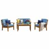 Outdoor Lounge Furniture * | Gdfstudio Gdf Studio 4-Piece Peyton Acacia Wood Chat Set With Water Resistant Cushions, Blue