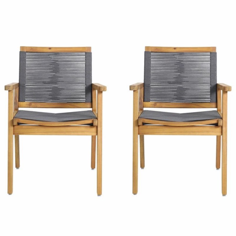 Outdoor Chairs * | Gdfstudio Chazz Outdoor Acacia Wood Dining Chair With Rope Seating, Set Of 2