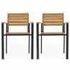 Outdoor Chairs * | Gdfstudio Alberta Outdoor Wood And Iron Dining Chairs, Set Of 2, Teak Finish, Black