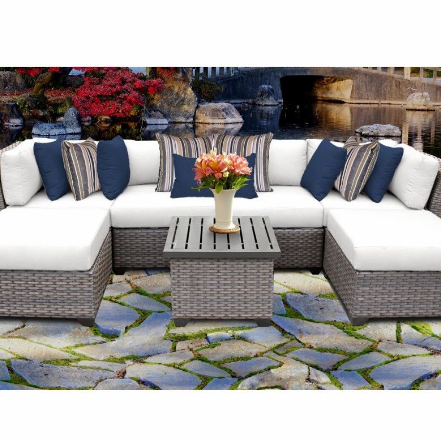 Outdoor Lounge Furniture * | Tkclassics Florence 7-Piece Outdoor Wicker Patio Furniture Set, White