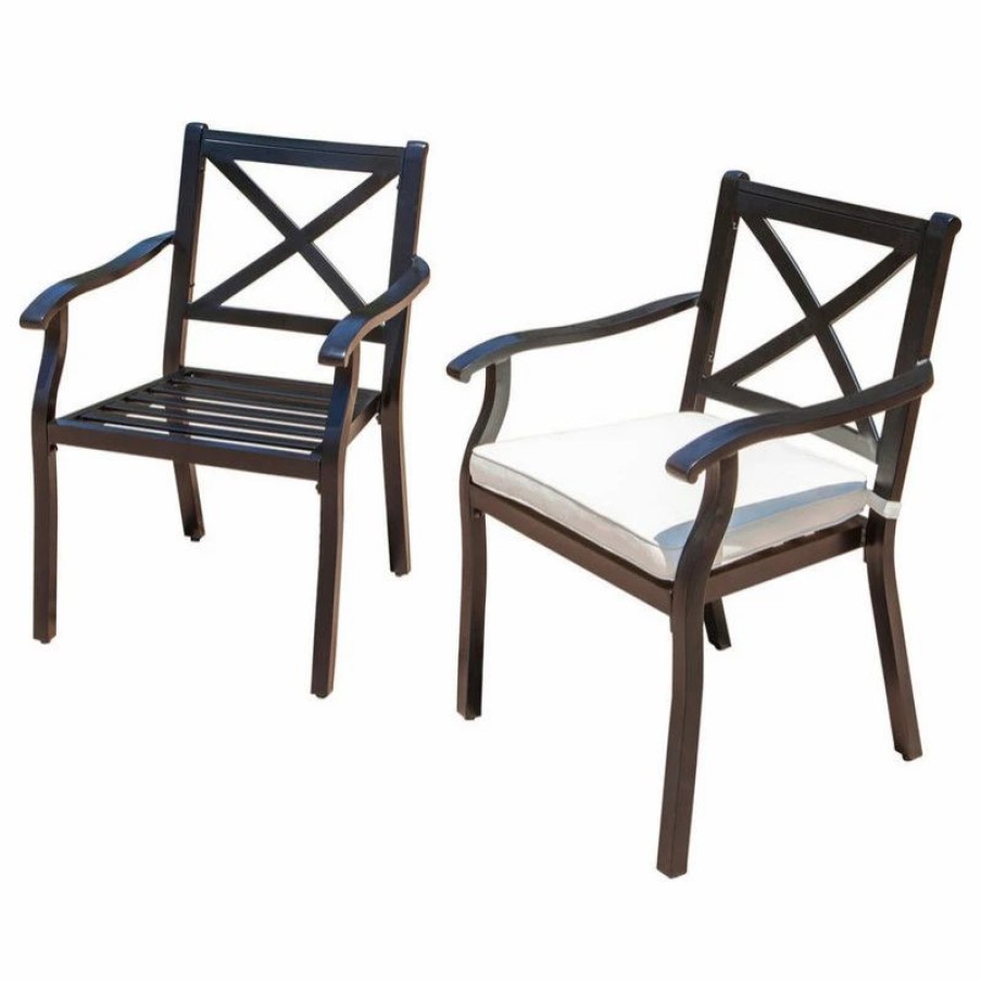 Outdoor Chairs * | Gdfstudio Gdf Studio Eowyn Outdoor Cast Aluminum Dining Chairs, Cushions, Set Of 2