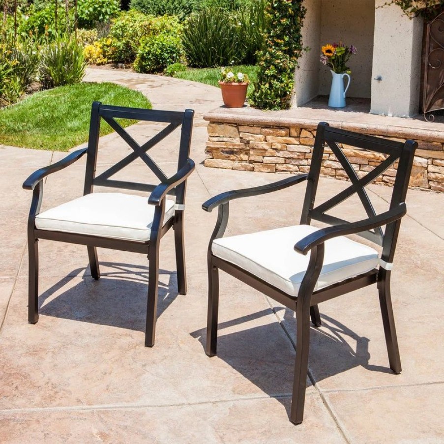 Outdoor Chairs * | Gdfstudio Gdf Studio Eowyn Outdoor Cast Aluminum Dining Chairs, Cushions, Set Of 2