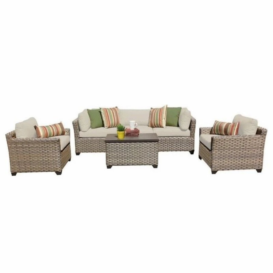 Outdoor Lounge Furniture * | Tkclassics Tk Classics Monterey 6 Piece Outdoor Wicker Sofa Set 06B In Beige